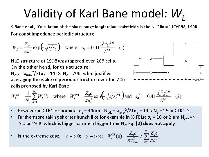 Validity of Karl Bane model: WL K. Bane et al. , ‘Calculation of the