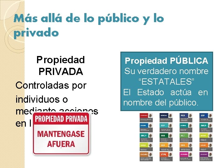 Más allá de lo público y lo privado Propiedad PRIVADA Controladas por individuos o