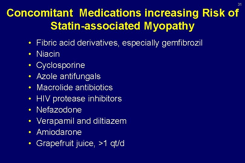 31 Concomitant Medications increasing Risk of Statin-associated Myopathy • • • Fibric acid derivatives, 31 Concomitant Medications increasing Risk of Statin-associated Myopathy • • • Fibric acid derivatives,
