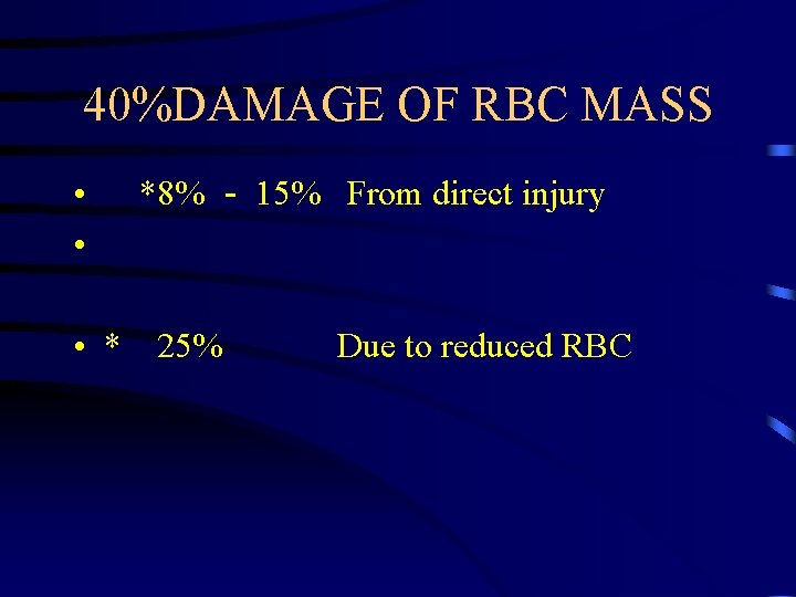 40%DAMAGE OF RBC MASS • • *8% - 15% From direct injury • *