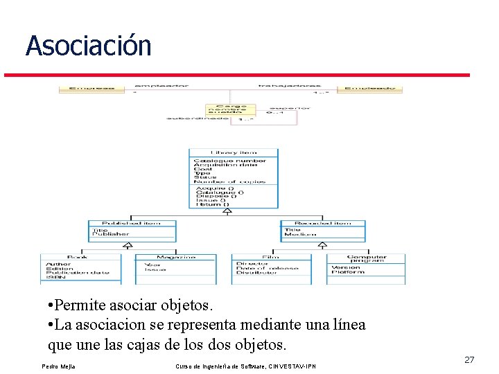 Asociación • Permite asociar objetos. • La asociacion se representa mediante una línea que