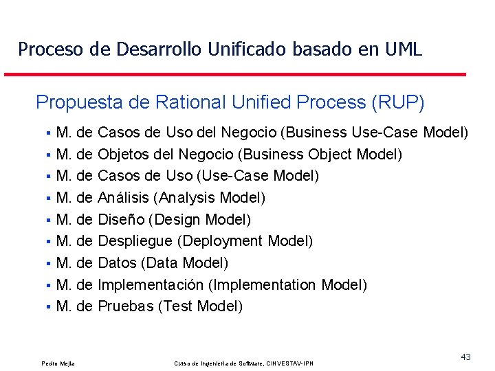 Proceso de Desarrollo Unificado basado en UML Propuesta de Rational Unified Process (RUP) M.