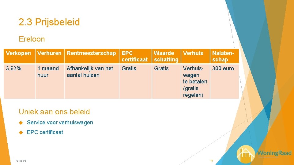 2. 3 Prijsbeleid Ereloon Verkopen Verhuren Rentmeesterschap EPC certificaat Waarde Verhuis schatting 3, 63%