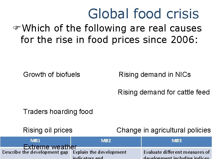 Global food crisis FWhich of the following are real causes for the rise in