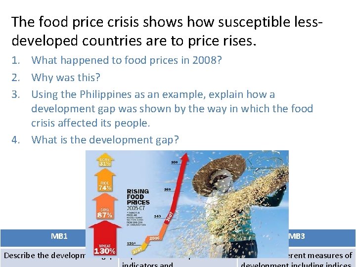 The food price crisis shows how susceptible lessdeveloped countries are to price rises. 1.