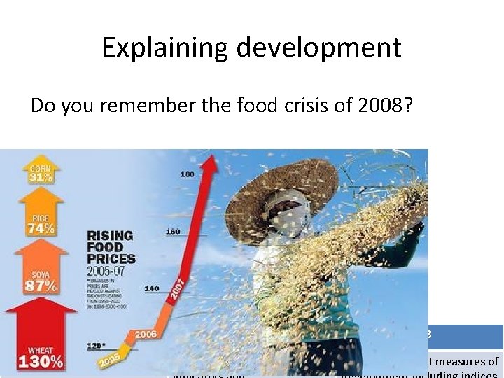 Explaining development Do you remember the food crisis of 2008? MB 1 MB 2