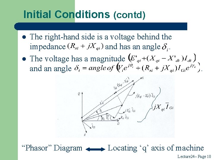 Initial Conditions (contd) l l The right-hand side is a voltage behind the impedance Initial Conditions (contd) l l The right-hand side is a voltage behind the impedance
