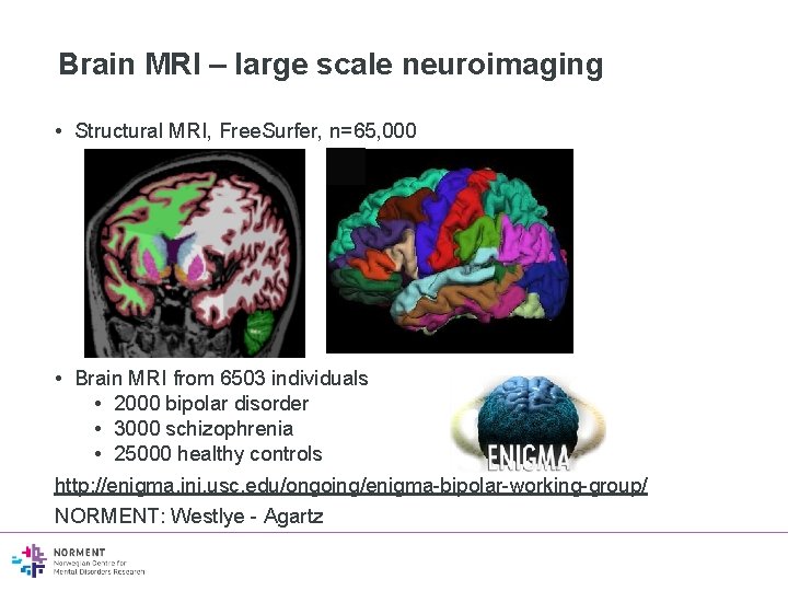 Brain MRI – large scale neuroimaging • Structural MRI, Free. Surfer, n=65, 000 •