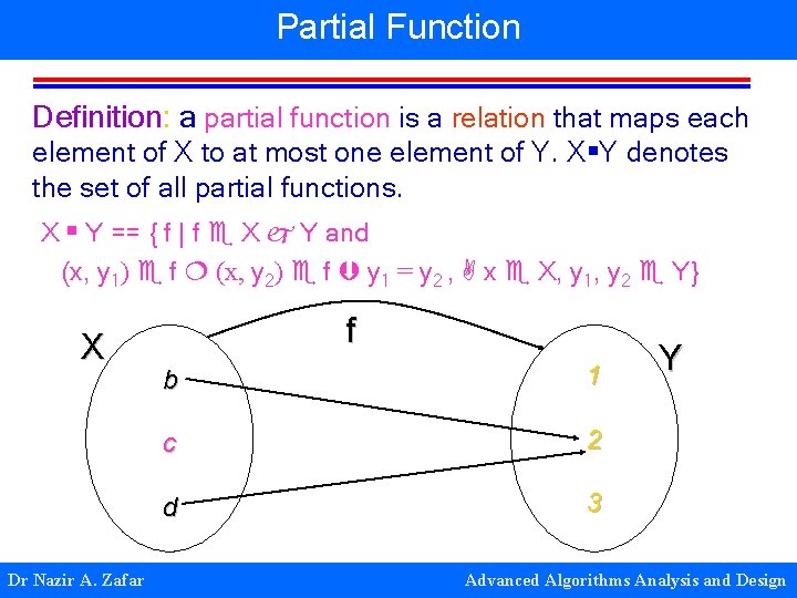 Partial Function Definition: a partial function is a relation that maps each element of