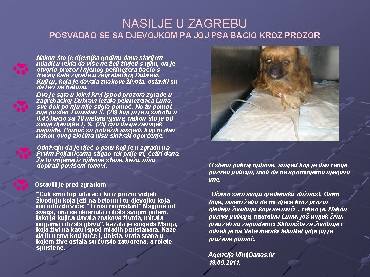 NASILJE U ZAGREBU POSVAĐAO SE SA DJEVOJKOM PA JOJ PSA BACIO KROZ PROZOR Nakon