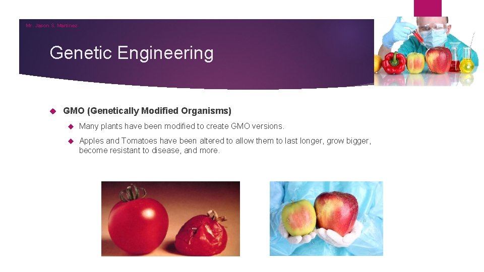 Mr. Jason S. Martinez Genetic Engineering GMO (Genetically Modified Organisms) Many plants have been