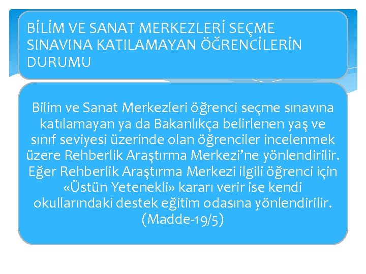 BİLİM VE SANAT MERKEZLERİ SEÇME SINAVINA KATILAMAYAN ÖĞRENCİLERİN DURUMU Bilim ve Sanat Merkezleri öğrenci