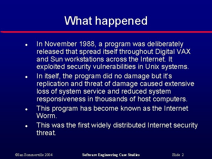 What happened l l In November 1988, a program was deliberately released that spread