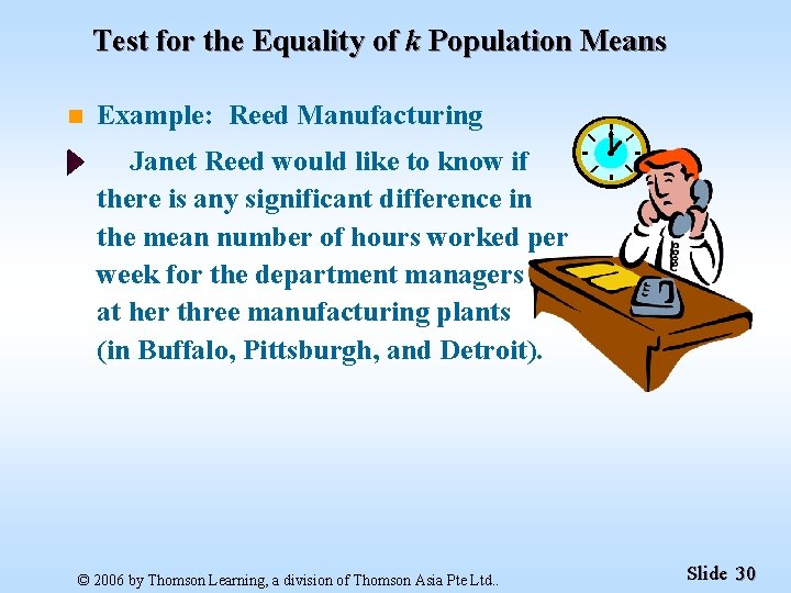 Test for the Equality of k Population Means n Example: Reed Manufacturing Janet Reed