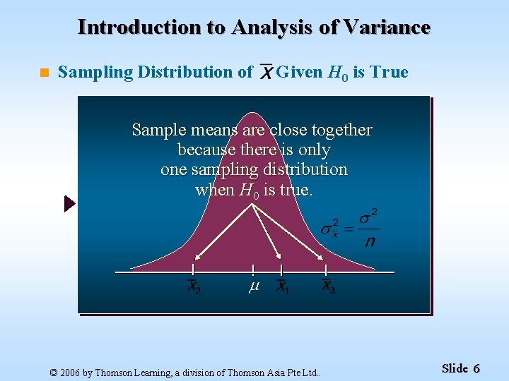 Introduction to Analysis of Variance n Sampling Distribution of Given H 0 is True