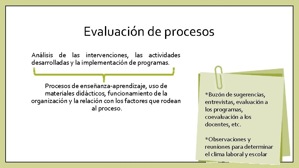 Evaluación de procesos Análisis de las intervenciones, las actividades desarrolladas y la implementación de