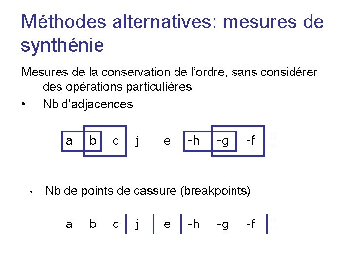 Méthodes alternatives: mesures de synthénie Mesures de la conservation de l’ordre, sans considérer des