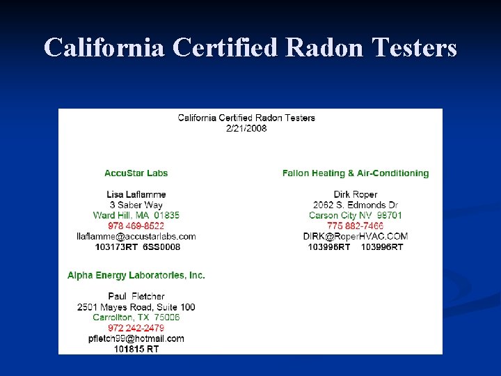 California Certified Radon Testers 