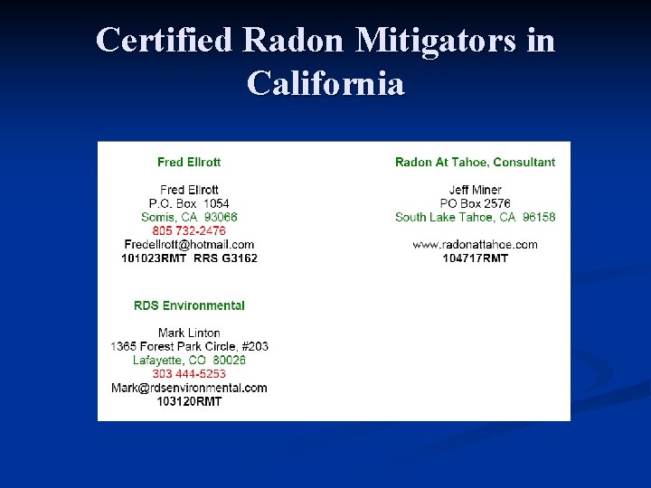 Certified Radon Mitigators in California 