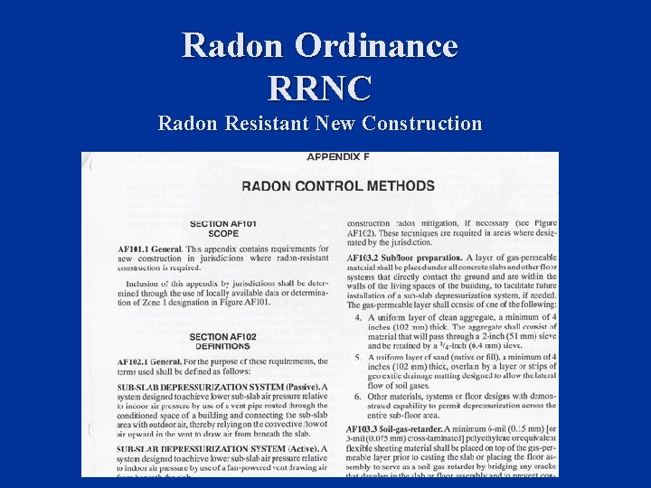 Radon Ordinance RRNC Radon Resistant New Construction 