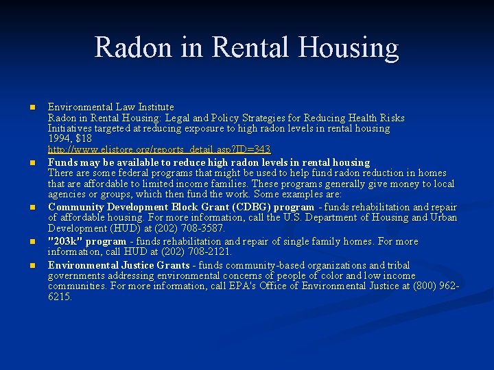 Radon in Rental Housing n n n Environmental Law Institute Radon in Rental Housing: