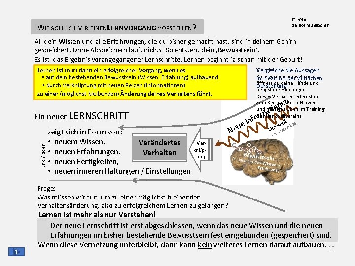 © 2014 Gernot Mühlbacher WIE SOLL ICH MIR EINENLERNVORGANG VORSTELLEN? All dein Wissen und
