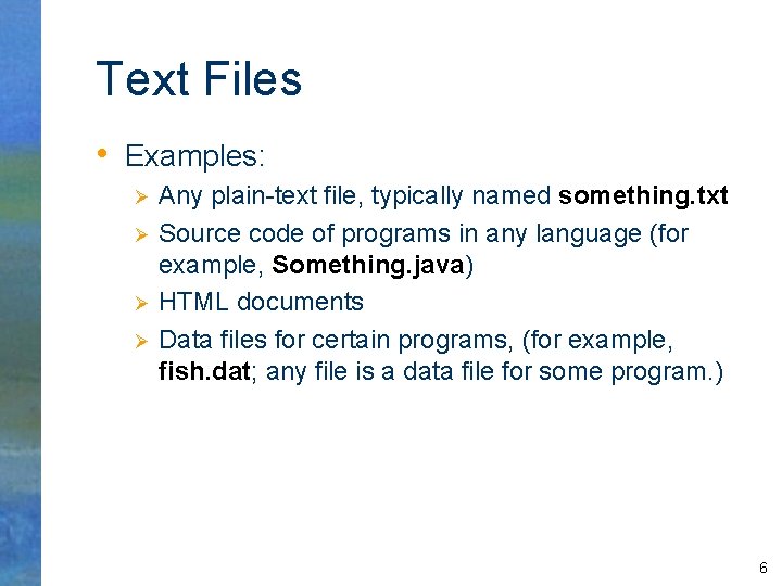 Text Files • Examples: Ø Ø Any plain-text file, typically named something. txt Source