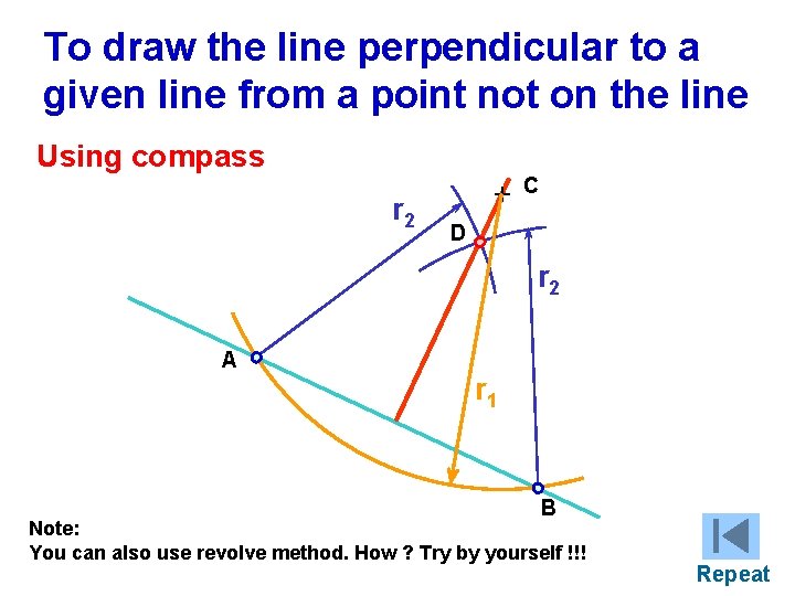 To draw the line perpendicular to a given line from a point not on