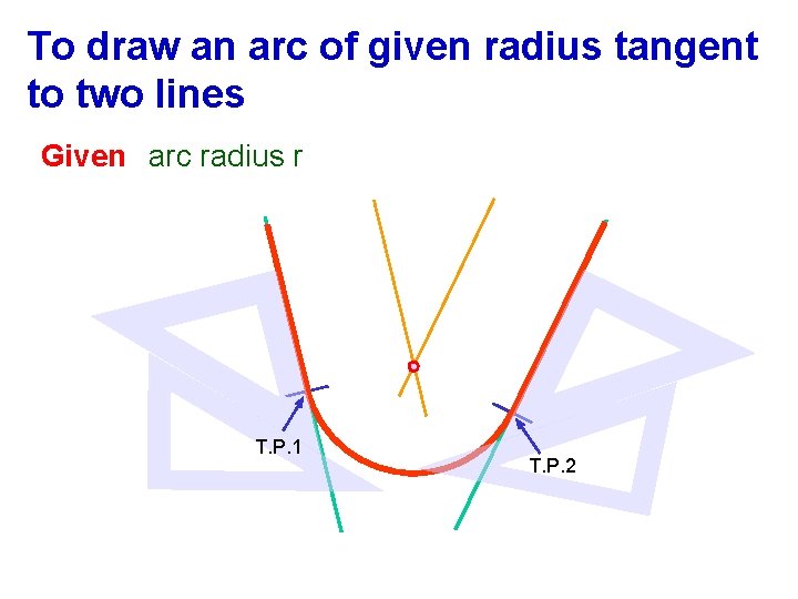 To draw an arc of given radius tangent to two lines Given arc radius