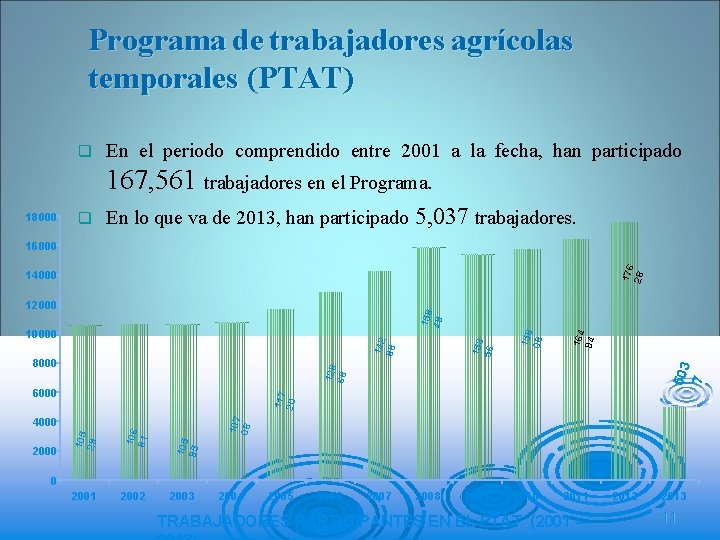 Programa de trabajadores agrícolas temporales (PTAT) q En el periodo comprendido entre 2001 a