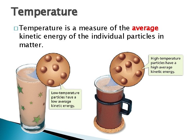 Temperature � Temperature, Thermal Energy and Heat is a measure of the average kinetic