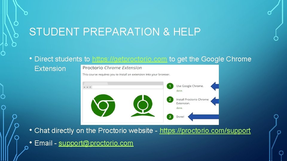STUDENT PREPARATION & HELP • Direct students to https: //getproctorio. com to get the