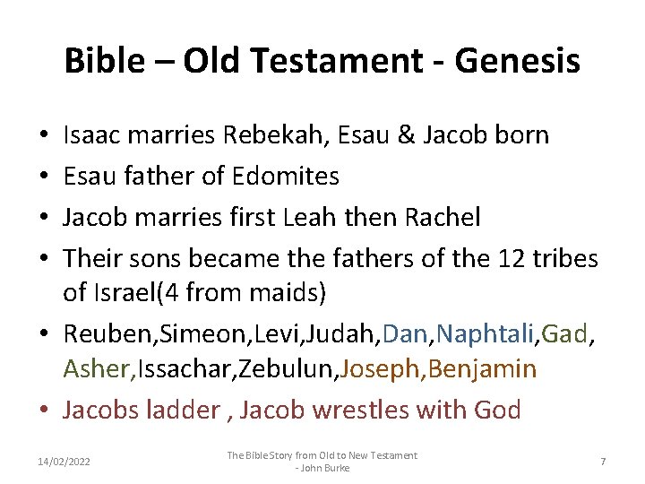 Bible – Old Testament - Genesis Isaac marries Rebekah, Esau & Jacob born Esau