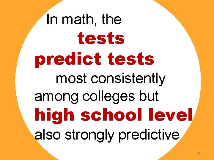 In math, the tests predict tests most consistently among colleges but high school level