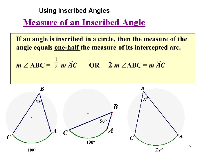 Using Inscribed Angles Measure of an Inscribed Angle 3 Using Inscribed Angles Measure of an Inscribed Angle 3