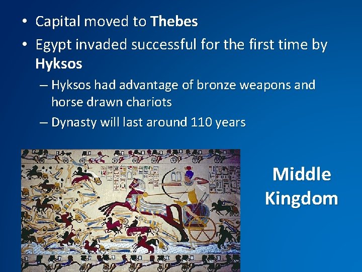 • Capital moved to Thebes • Egypt invaded successful for the first time