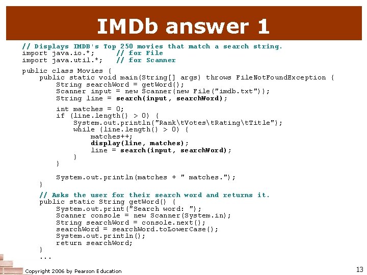IMDb answer 1 // Displays IMDB's Top 250 movies that match a search string.