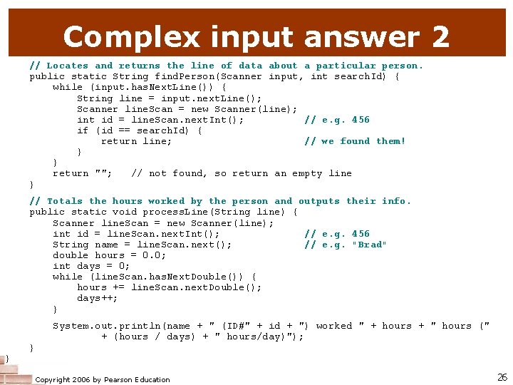 Complex input answer 2 // Locates and returns the line of data about a