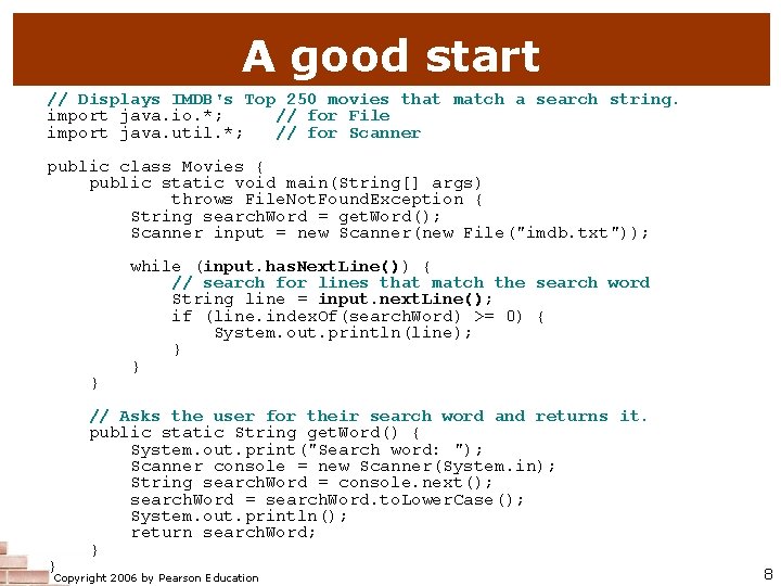 A good start // Displays IMDB's Top 250 movies that match a search string.
