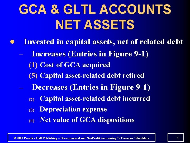 GCA & GLTL ACCOUNTS NET ASSETS l Invested in capital assets, net of related