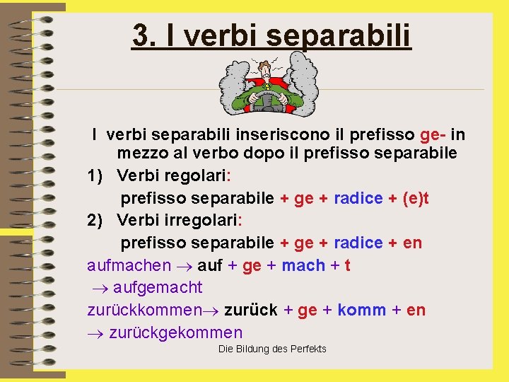3. I verbi separabili inseriscono il prefisso ge- in mezzo al verbo dopo il