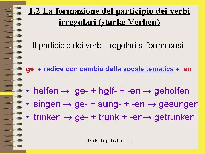 1. 2 La formazione del participio dei verbi irregolari (starke Verben) Il participio dei