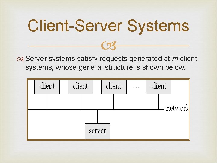 Client-Server Systems Server systems satisfy requests generated at m client systems, whose general structure