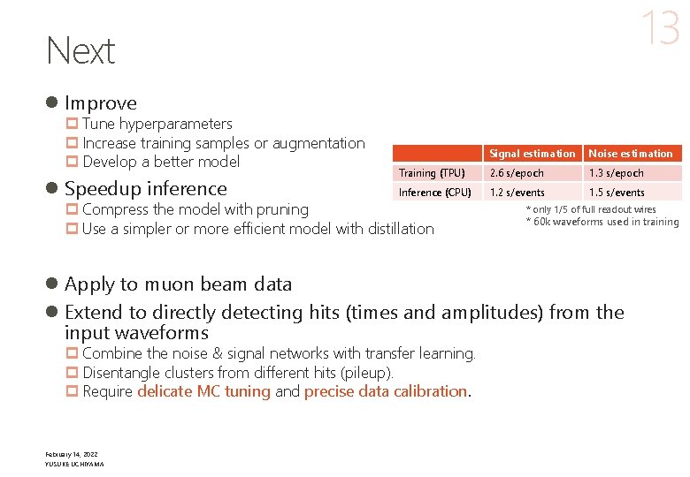 13 Next l Improve p Tune hyperparameters p Increase training samples or augmentation p