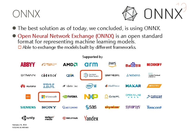 19 ONNX l The best solution as of today, we concluded, is using ONNX.