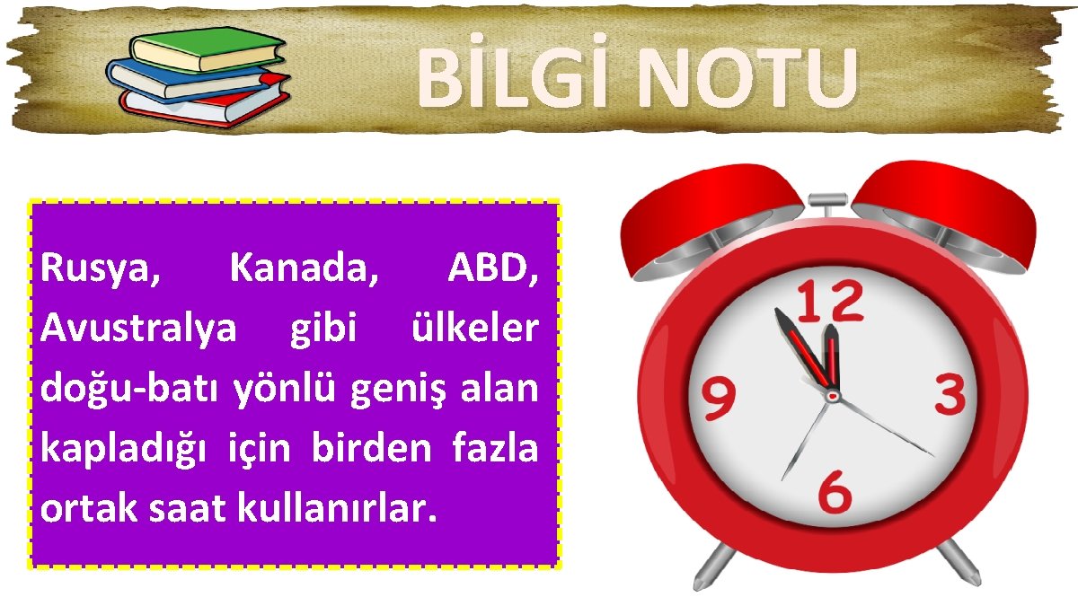 BİLGİ NOTU Rusya, Kanada, ABD, Avustralya gibi ülkeler doğu-batı yönlü geniş alan kapladığı için