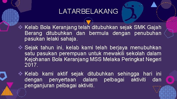 LATARBELAKANG v Kelab Bola Keranjang telah ditubuhkan sejak SMK Gajah Berang ditubuhkan dan bermula