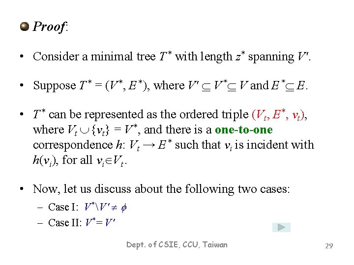 Proof: • Consider a minimal tree T * with length z* spanning V'. •