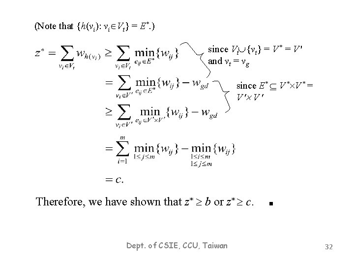 (Note that {h(vi): vi Vt} = E*. ) since Vt {vt} = V *