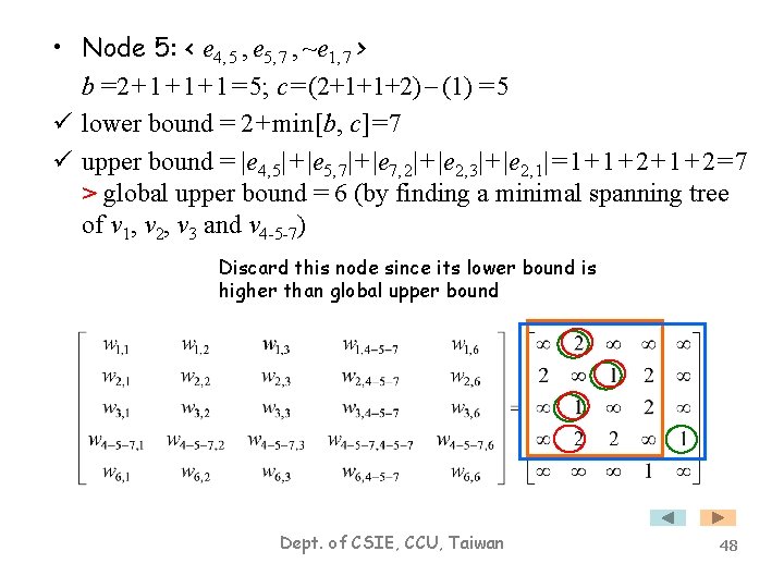  • Node 5: < e 4, 5 , e 5, 7 , ~e